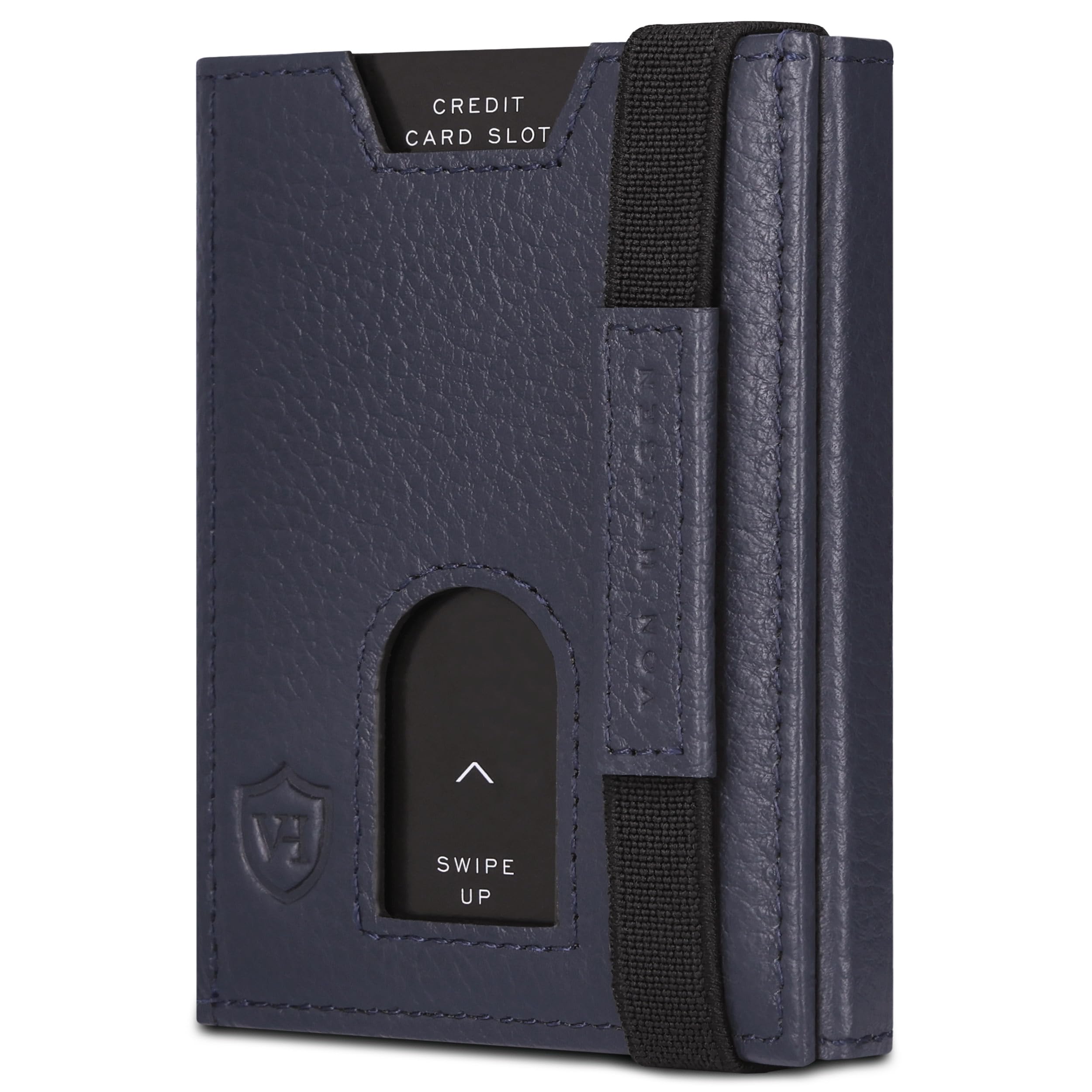 VON HEESEN Slim Wallet mit Münzfach & RFID-Schutz - Leder Geldbeutel - Mini Geldbörse für Herren und Damen - Kartenetui Echtleder Karten Portemonnaie klein - Kreditkartenetui Blau