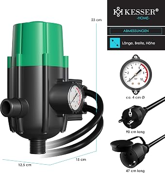 KESSER Pump Control with Bar Indicator with Cable 10 Bar Pressure Monitor Electronic Pump Control Pressure Switch Monitors Water Pressure - Automatic On and Off Garden & Home