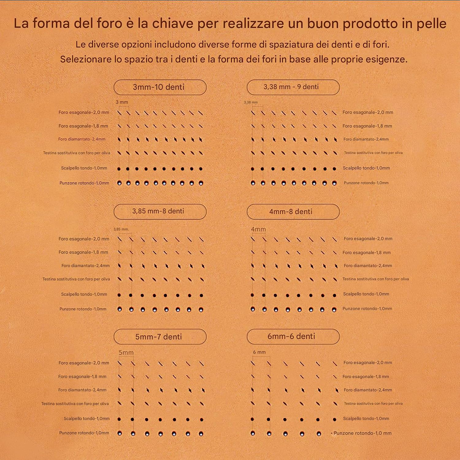 WUTA Set di punzoni per pelle, 3ª generazione Professionale Set di punzoni per pelle, inserti intercambiabili per diamante, olive, fori rotondi (4mm-2+4+8)
