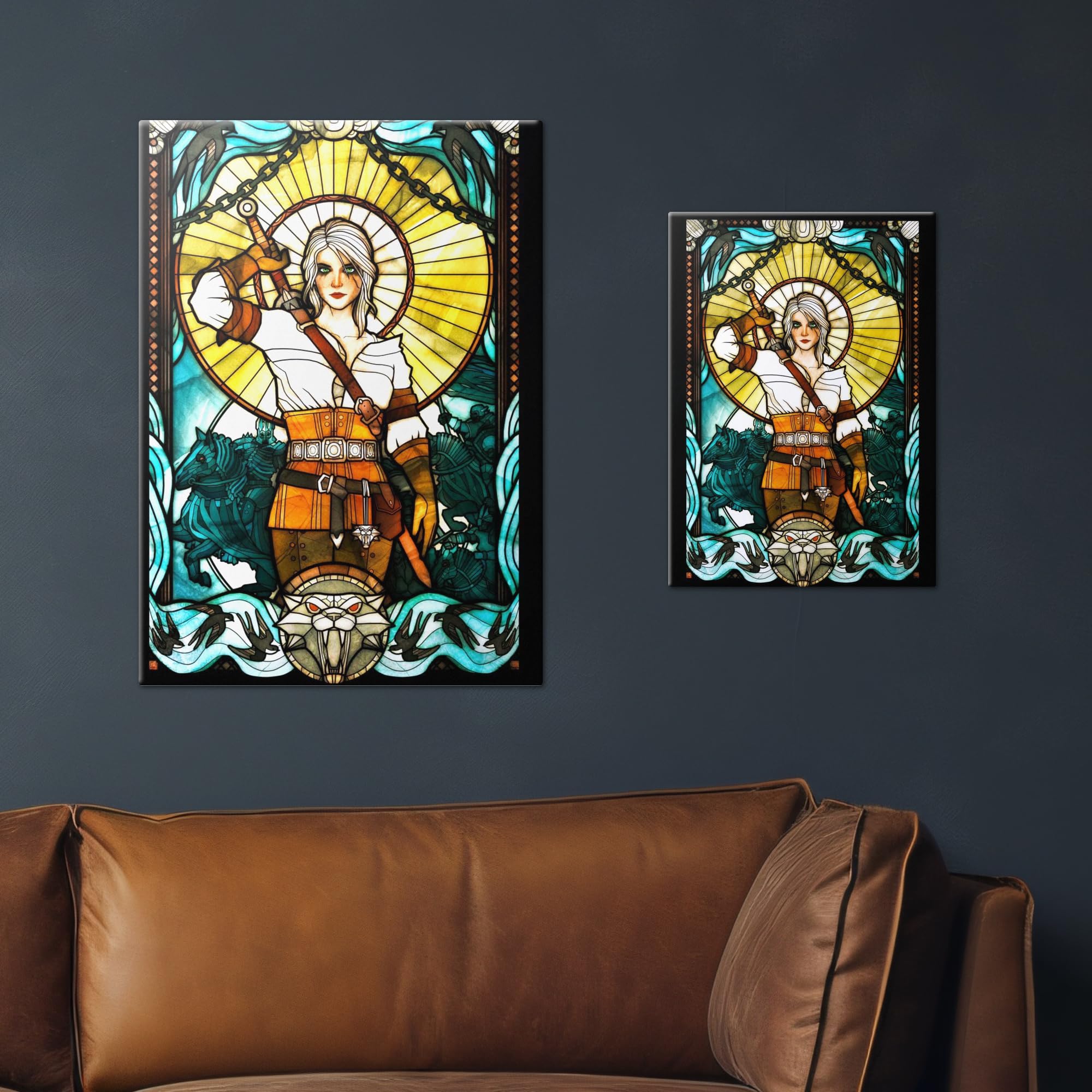 Displate Metallposter The Witcher 3 - Stained Glass - Ciri Plakat - Spielzimmer Zimmer Deko - Bilder Schlafzimmer - Geschenk - Wanddeko Metall Poster 32 cm x 45 cm
