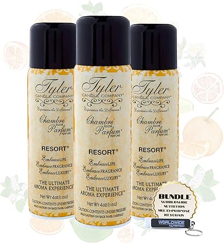 Worldwide Nutrition Paquete de 2 artículos Tyler Candle Company Resort Scent Signature Fragrance Chambre Parfum - Ambientador de lujo en aerosol -