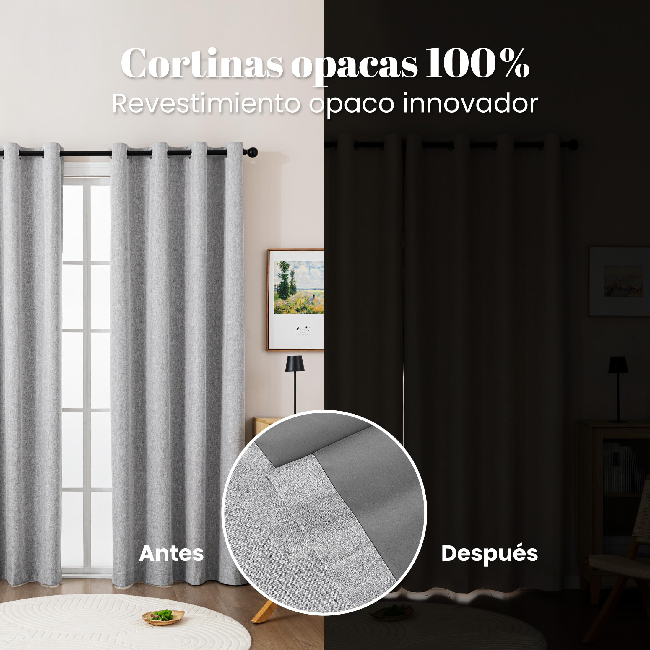 Sonive Cortinas Blackout 100%, Juego de 2 con Ojales, H300 x L145 cm, Cortinas con Aspecto de Lino Térmicas para Dormitorio, Salón Gris