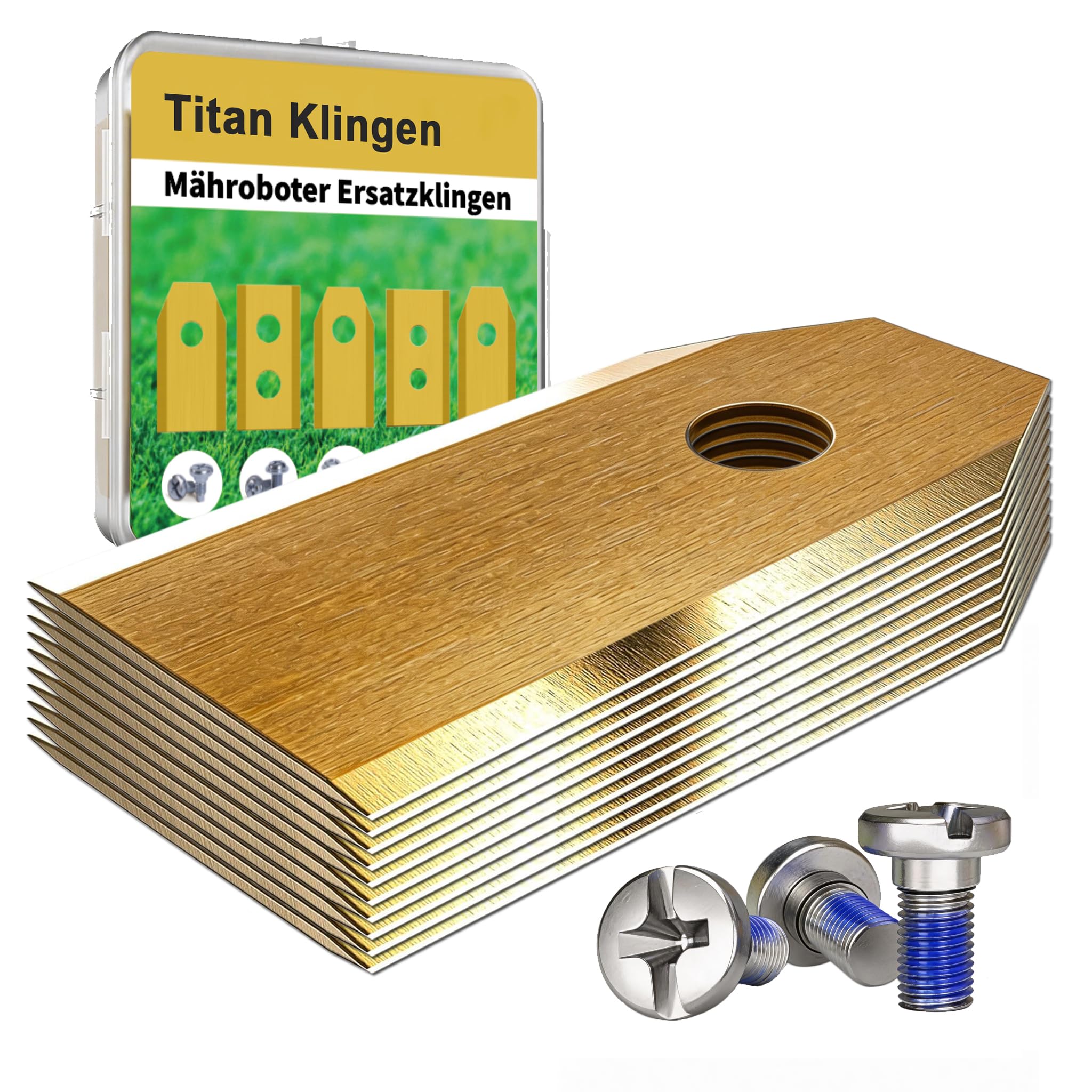 30-Piece Titanium Cutting Blade Set for Segway Navimow i105e, H Series & All i/H/X Models, with 30 Safety Screws, DIN Tested, Sharp, Rustproof & Quiet, Includes Storage Box