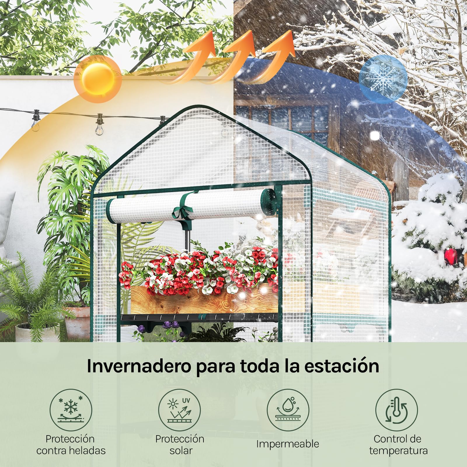 WOLTU Invernadero de Jardín, Invernadero Caseta con 3 Estantes, con Puerta Enrollable, PE 140g/m² Impermeable, para Cultivos Macetas Plantas, Blanco, 69x49x158 cm
