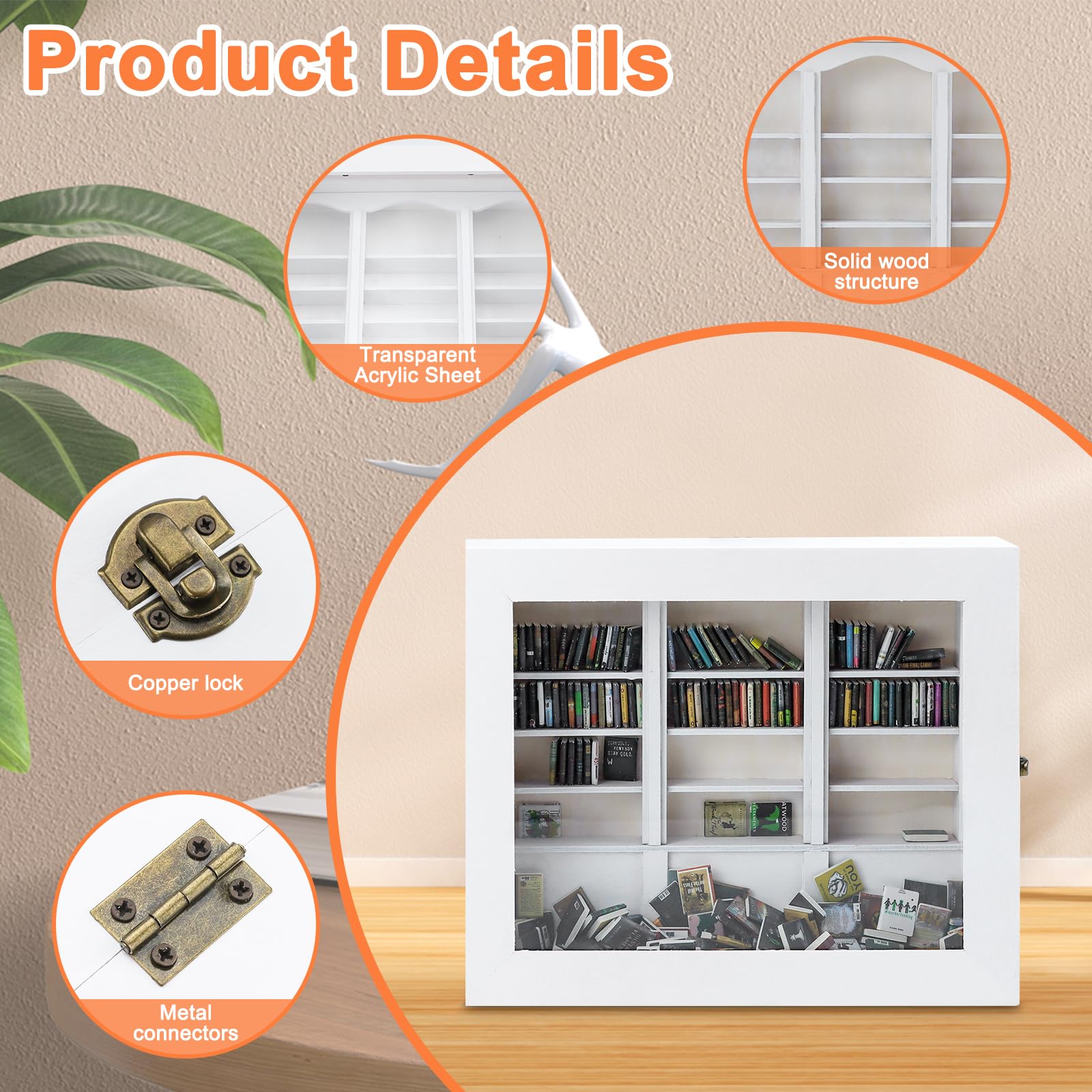 Bibliothèque pour l'anxiété, Meuble miniature créative pour maisons de poupées en bois, cadeau anti-stress pour les amoureux des livres, ornement décoratif (Blanc)