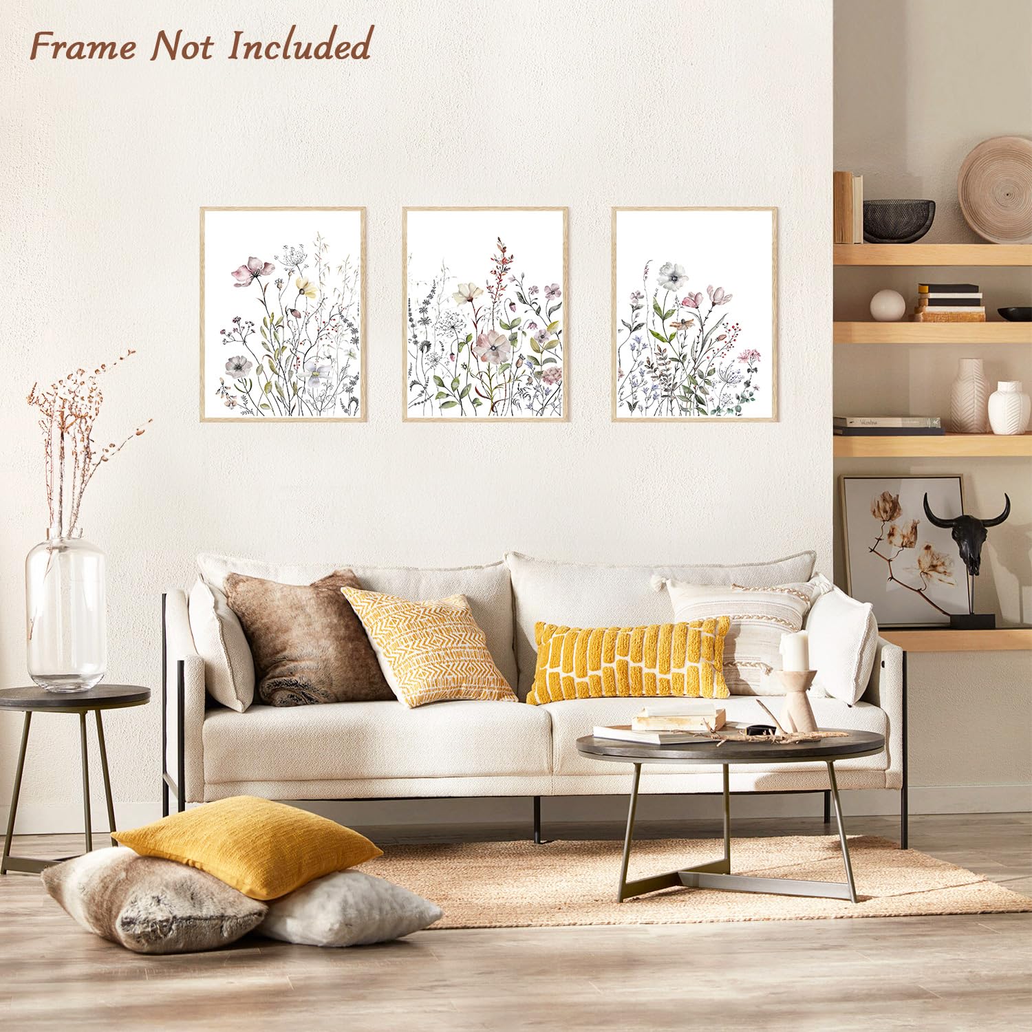 Set Di 3 Stampe Floreali Ad Acquerello - Quadri Moderni Con Fiori Selvatici Rosa - Decorazione Da Parete Per Camera, Soggiorno, Bagno - 2