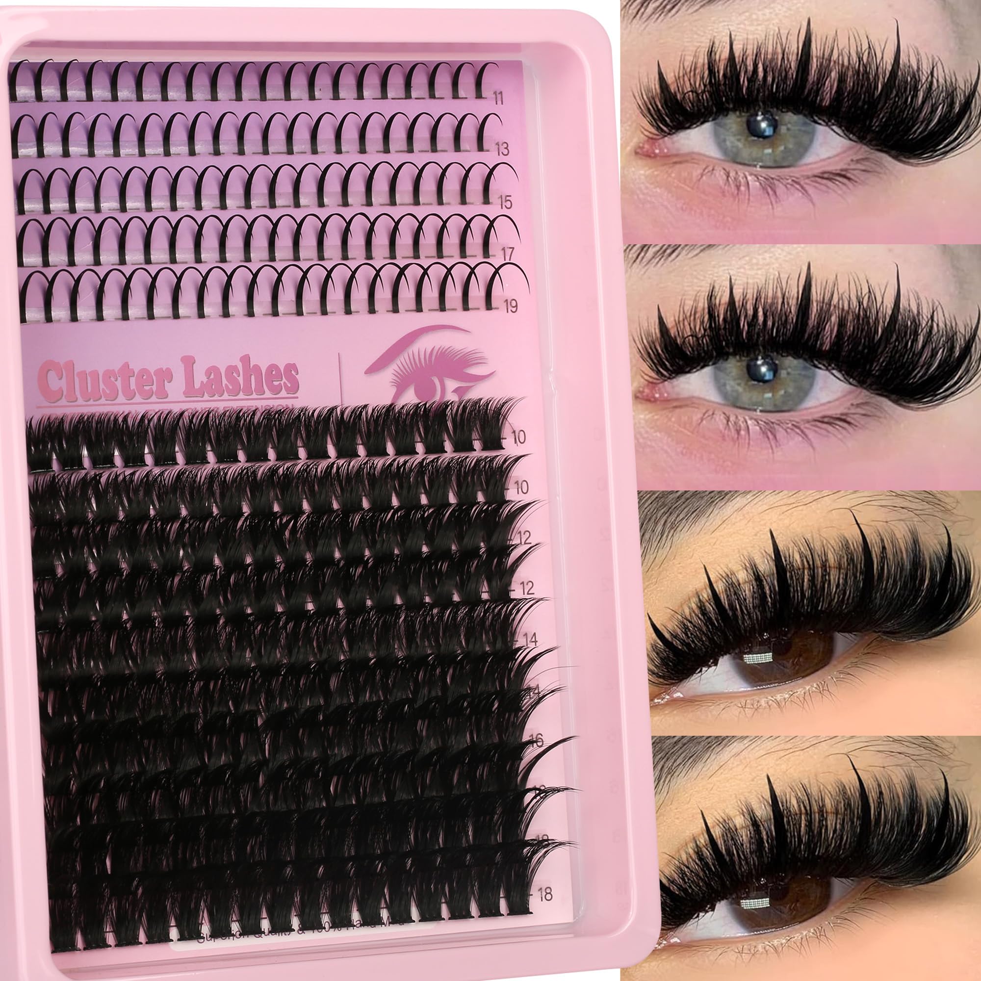 Lash Clusters 100D Lash Spikes Eyelash Clusters Volume 260pac Long 10-19mm Individual Lashes DIY Spiky Lash Extension Mega Cluster Eyelash Extensions Mink Strips Lashes Thick - Image 3