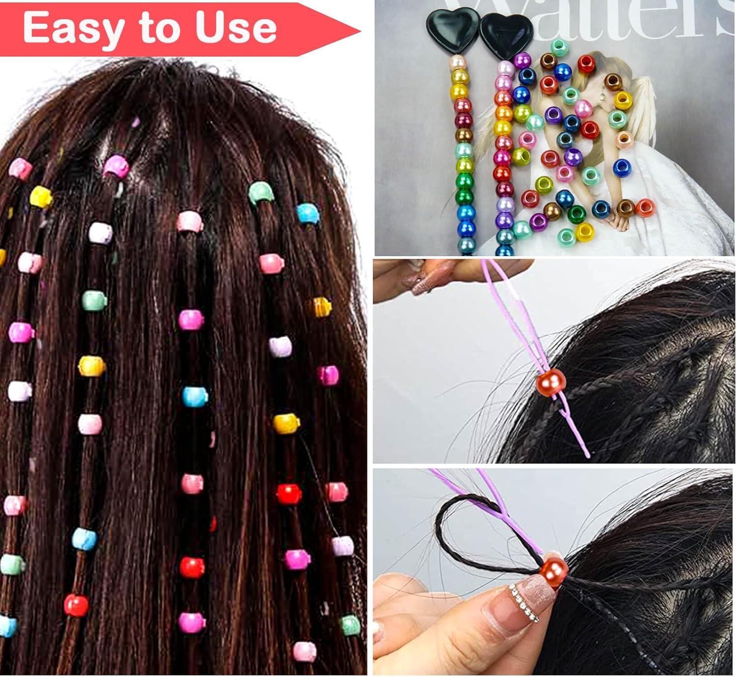 1860Pcs Pony Beads for Hair Braid, 24 Colors 8MM Bright Colorful Acrylic Pony Beads Large Hole with Elastic Rubber Band Threaders Kit for Hair Braids Bracelets Necklace Earrings Jewelry Making (8MM) - Image 7