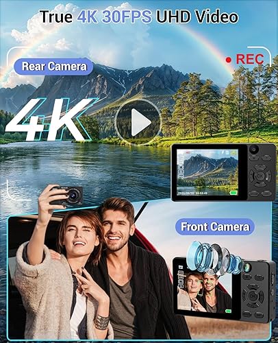 Miniatura 2 de 4K Digital Camera for Photography- 64MP Autofocus Vlogging Camera with Dual Lens, 18X Digital Zoom- Small Point and Shoot Camera with Card and Black