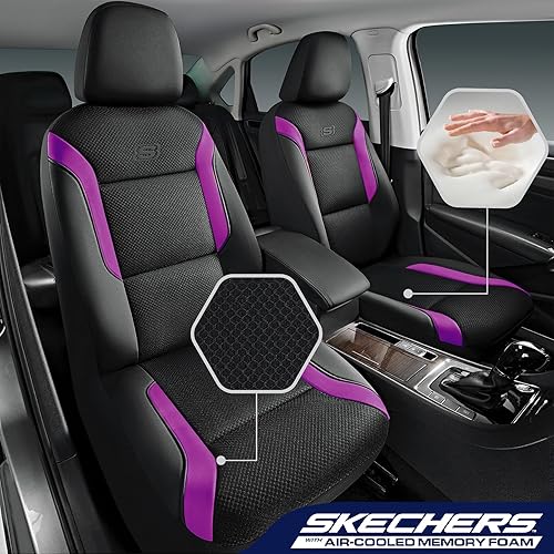 Miniatura 8 de Skechers Memory Foam Fundas de asiento, espuma viscoelástica, gruesas, malla Air Cool, asientos delanteros, compatibles con bolsas de aire,