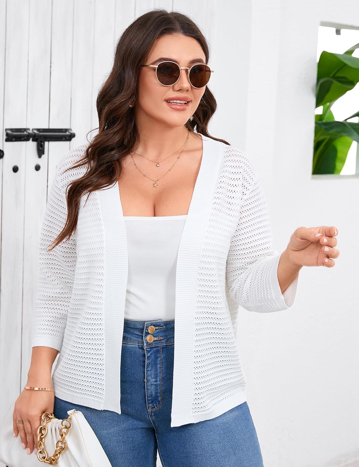 ShopWonder Womens Plus Size Summer Cardigan 3/4 Length Sleeve Sweaters Lightweight Casual Knitted Open Front Cardigans - Image 2