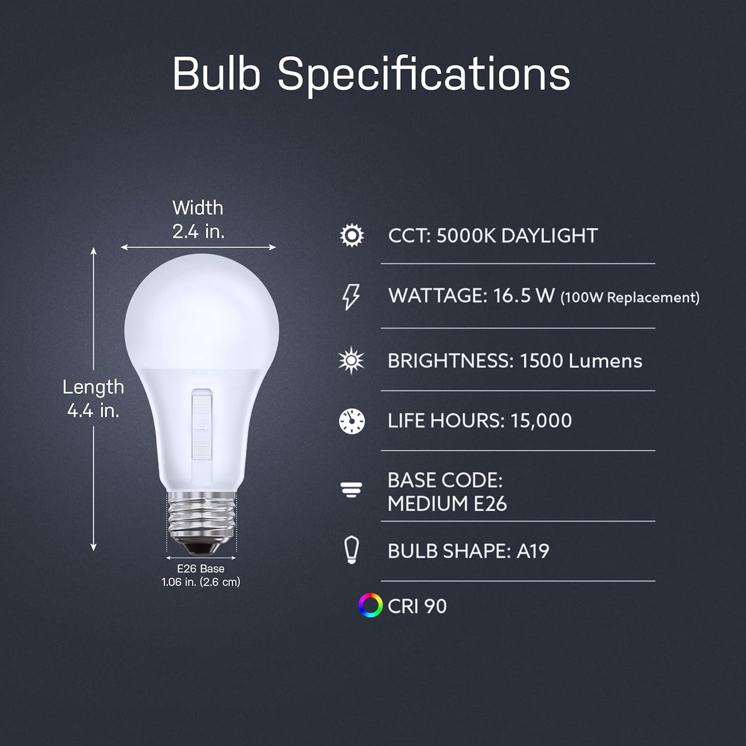 Feit Electric LED Dusk to Dawn Light Bulb, A21 100W Equivalent, 5CCT, Non-Dimmable, E26 Medium Base, 90 CRI, 1500 Lumens, Adjustable White, 15 Years Lifetime, OM100/5CCTCA/DD/LEDI