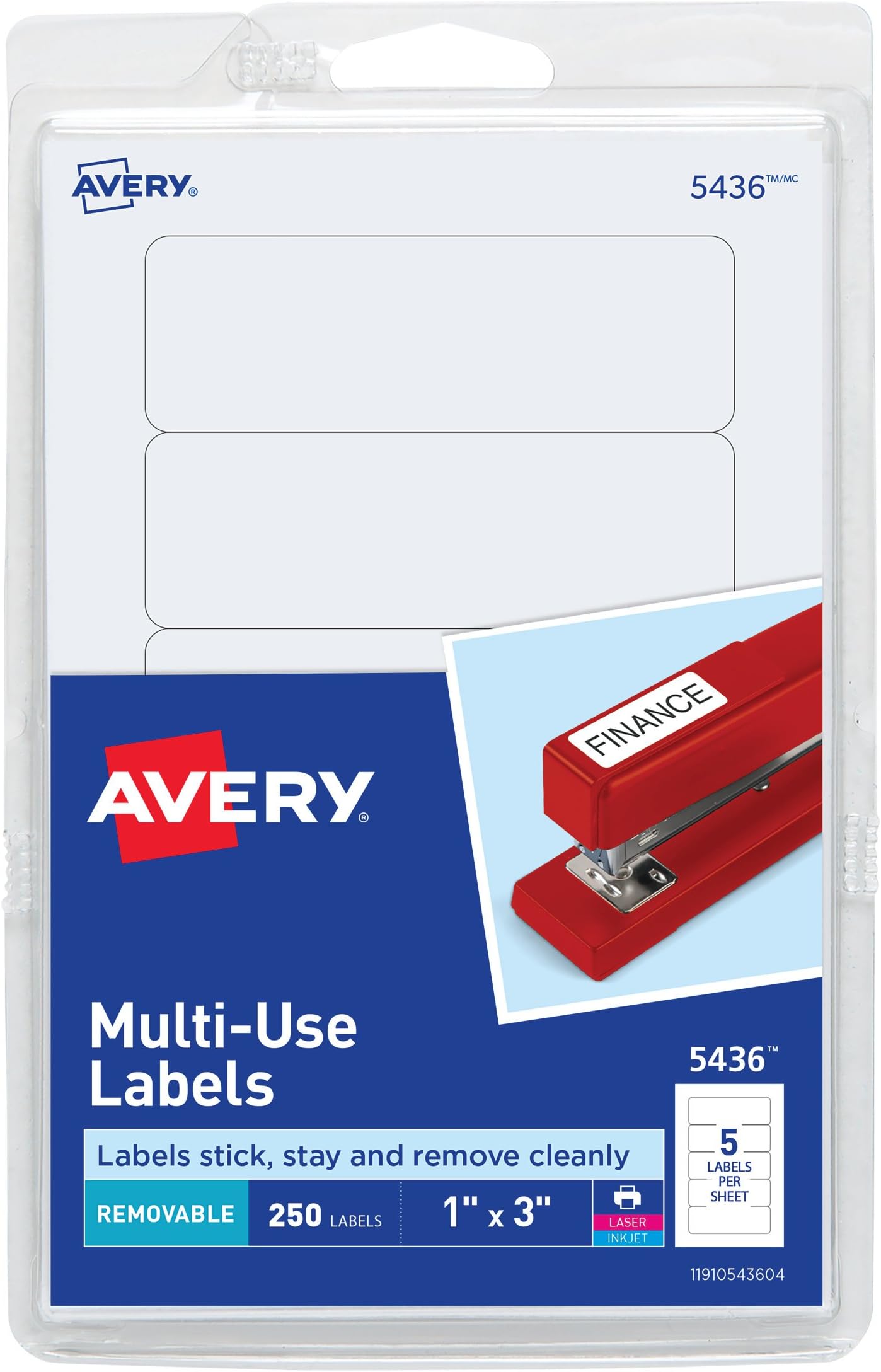 Avery Removable Print/Write Labels, 1 x 3 Inches, White, Pack of 250 (5436) (05436)