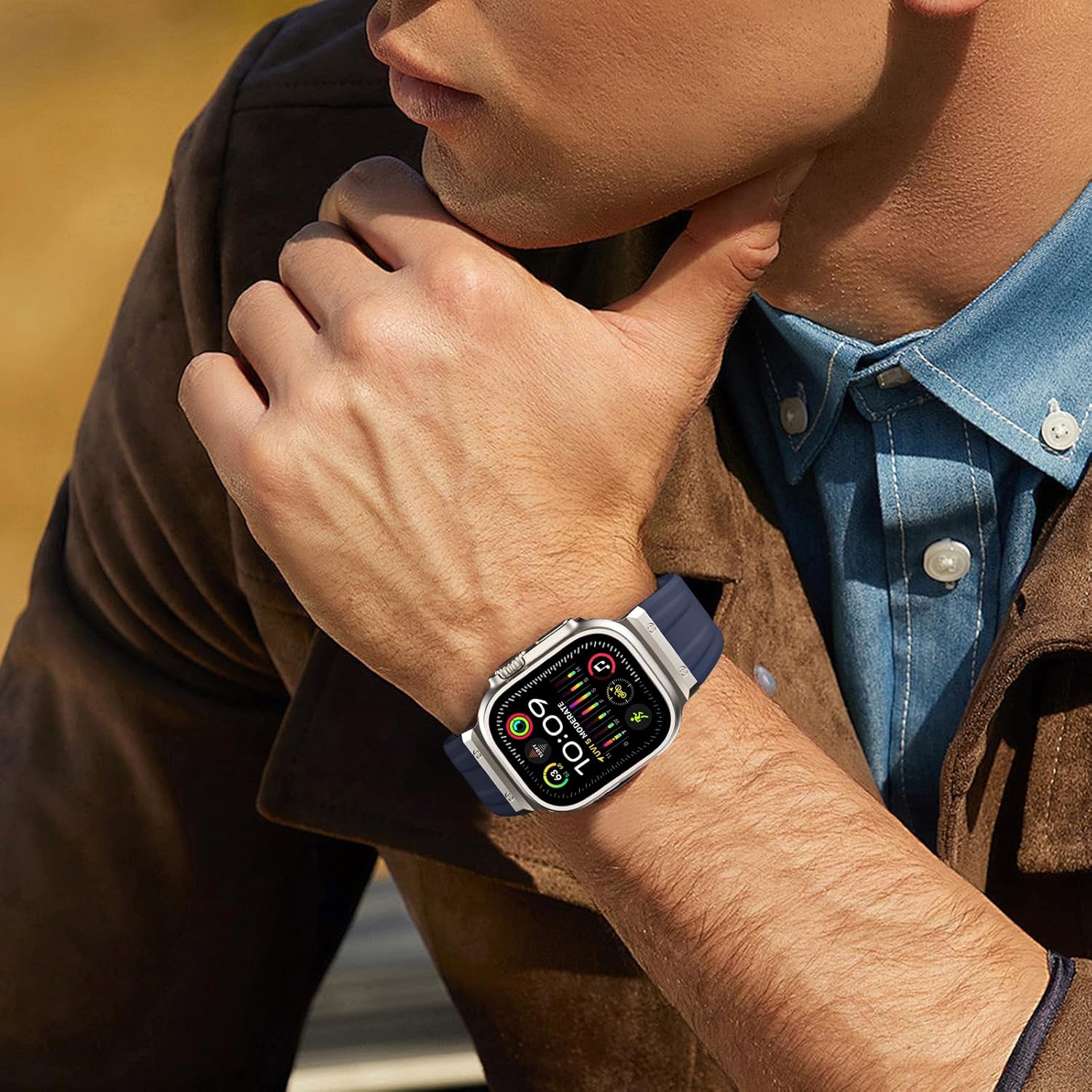 Tasikar Sport Band Compatible with Apple Watch Ultra Band 49mm 46mm 45mm 44mm 42mm, Men Stainless Steel Metal Silicone Replacement Strap for iWatch Ultra 2 Ultra Series 10 9 8 7 6 5 4 3 SE, Dark Blue - Image 7