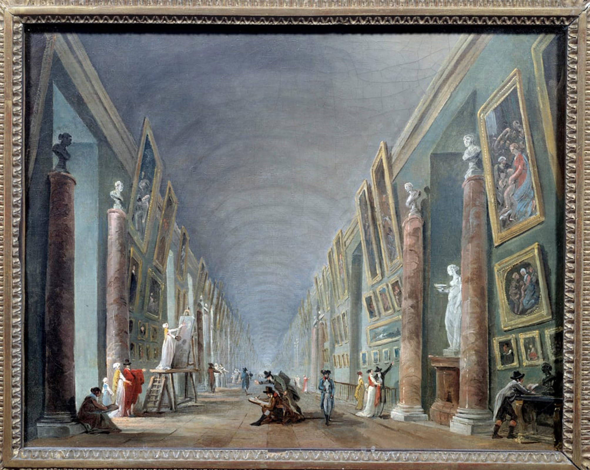 ARTXLXXBN Famous Painting Canvas Artwork Graffiti Print the Great Gallery of the Louvre Between by Hubert Robert Portrait Canvas Image for Home Decor 60x90cm