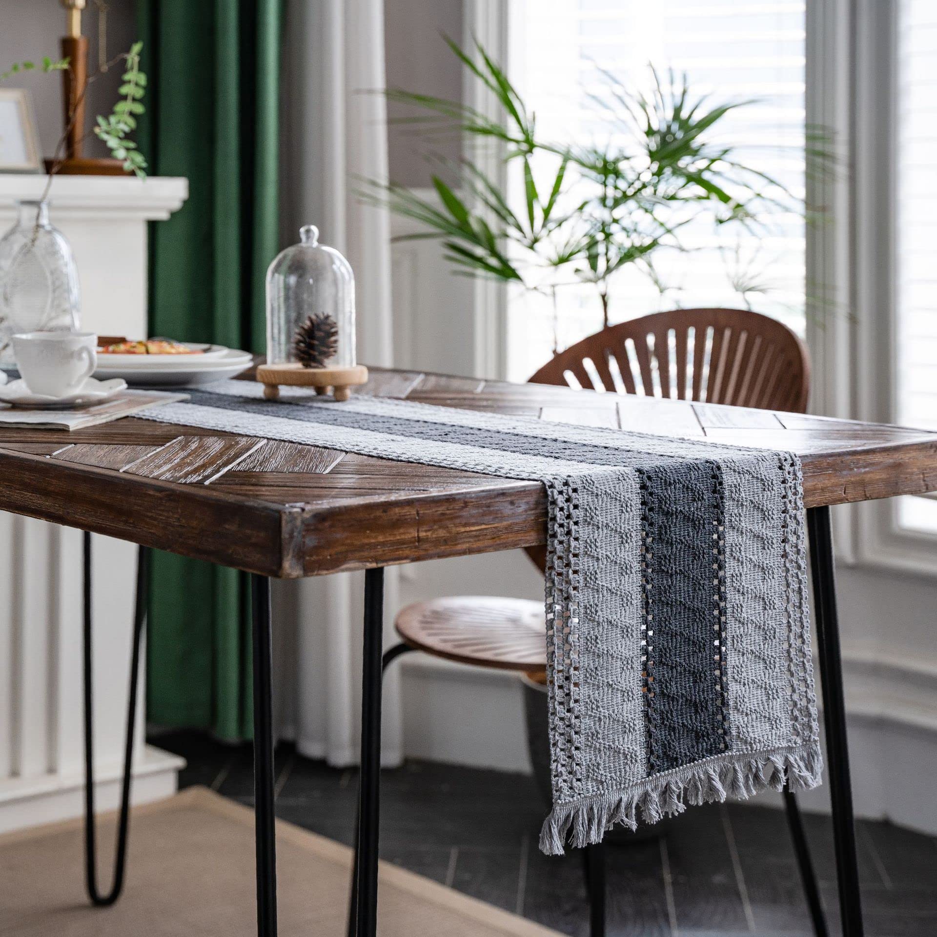 Table Runner Table Runner Cotton Crochet with Tassels Geometric Fringe Runners Retro Macrame Tablecloth(N,30*350cm)