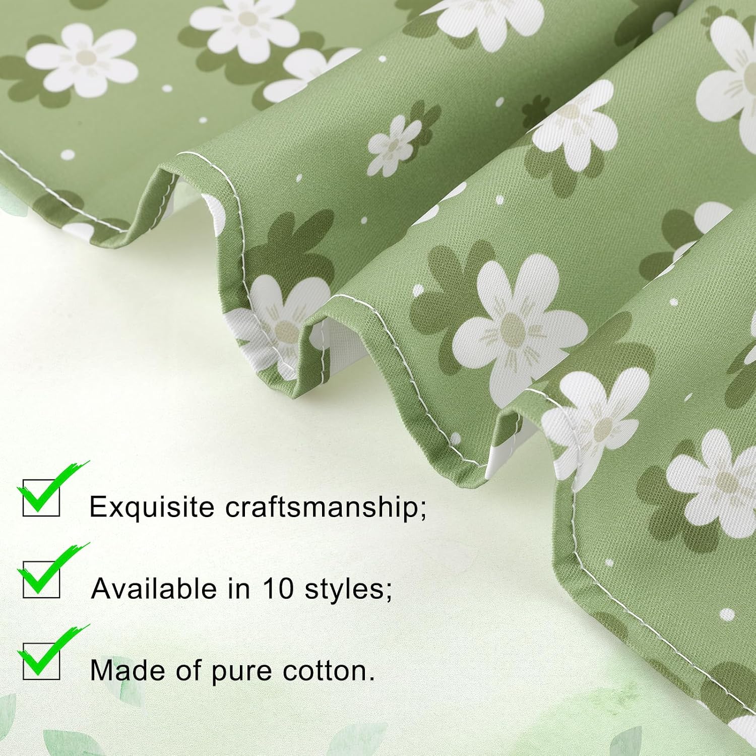 10 Pcs Sage Green Cotton Cloth Napkins, 40 x 40 cm Floral Fabric Napkins