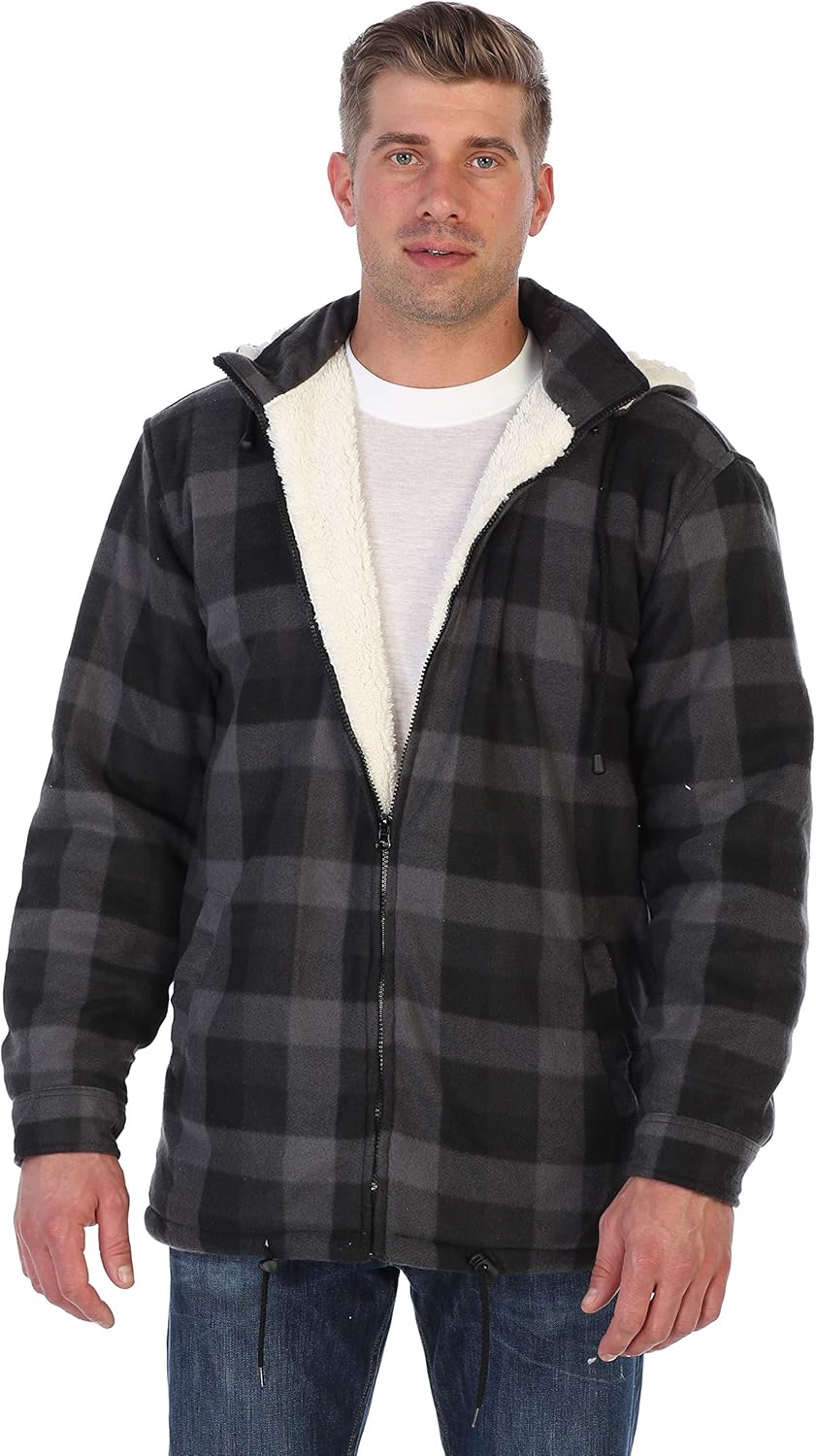 Gioberti Mens Sherpa Lined Flannel Jacket with Removable Hood