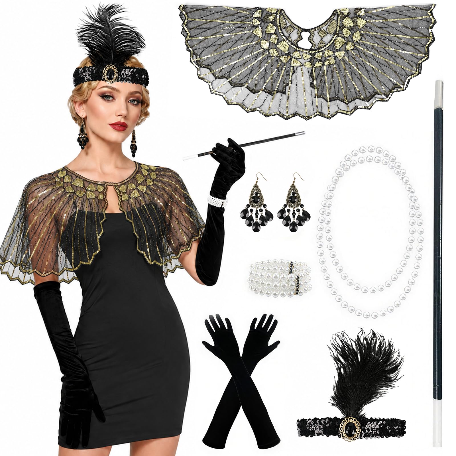 1920s Accessories for Women, 7 Pcs Flapper Great Gatsby Accessories Women