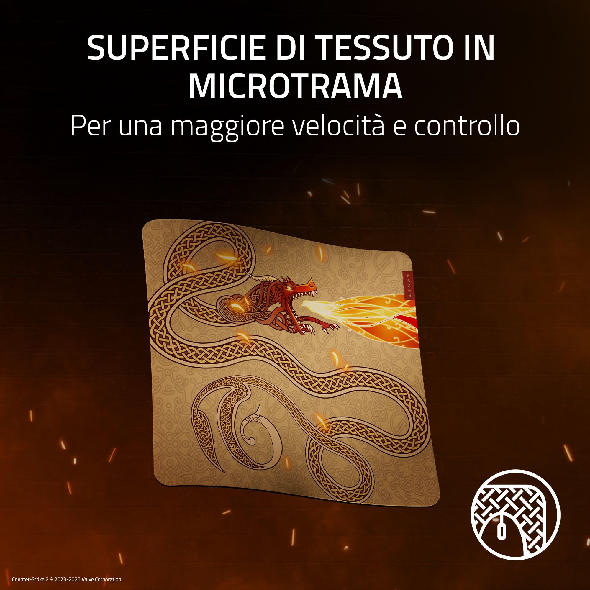 Razer Gigantus V2 L Counter-Strike 2 Dragon Lore - Tappetino morbido per mouse da gioco per un controllo ottimale - Micro-trama testurizzata - 450 x 400 x 3 mm - Gomma antiscivolo | Dragon Lore