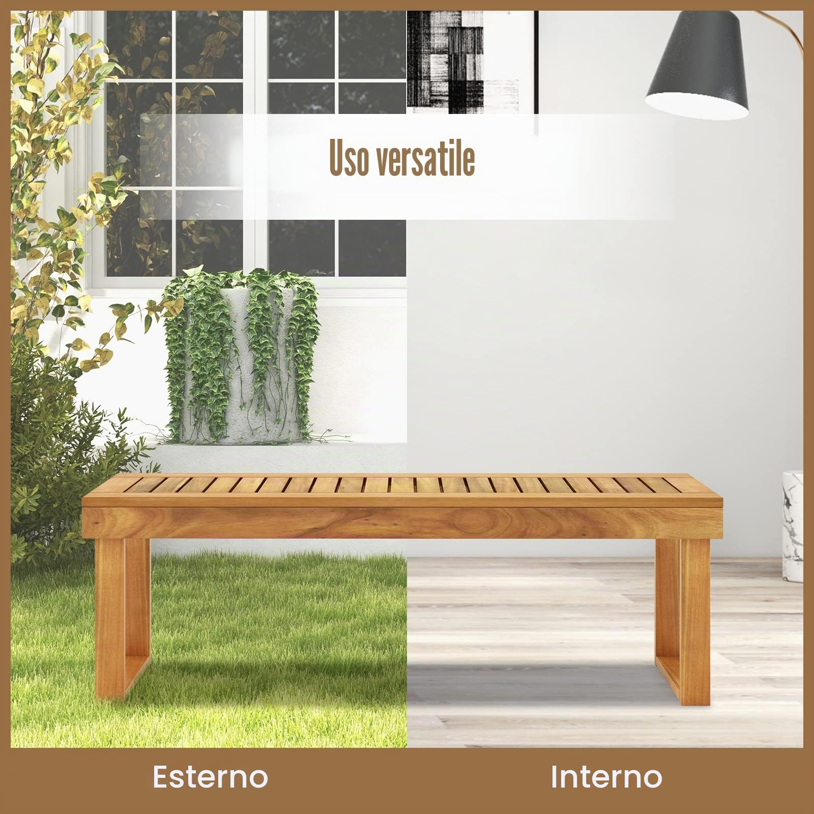 GIANTEX Panchina da Giardino a 3 Posti in Legno Massiccio | Panca Panchetta per Esterno e Interno, Portata Fino a 360 kg, per Giardino, Balcone e Sala da Pranzo
