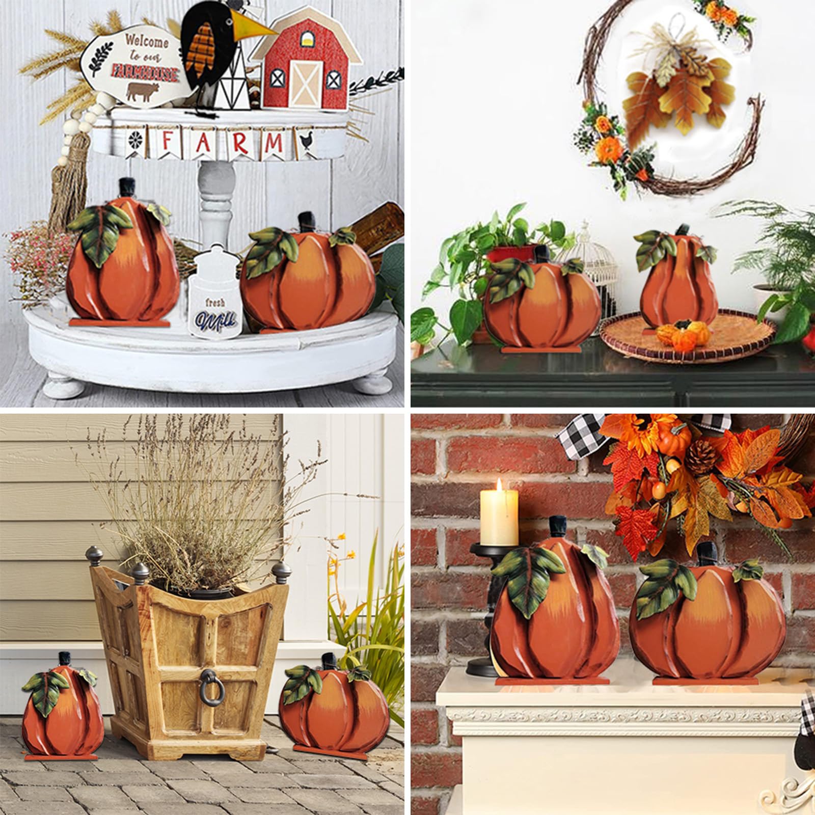 Decoración rústica de calabaza de otoño, de pie, para interiores, decoración de calabaza plana, decoración de otoño, Acción de Gracias, Halloween, decoración decorativa de calabaza, centro de mesa de