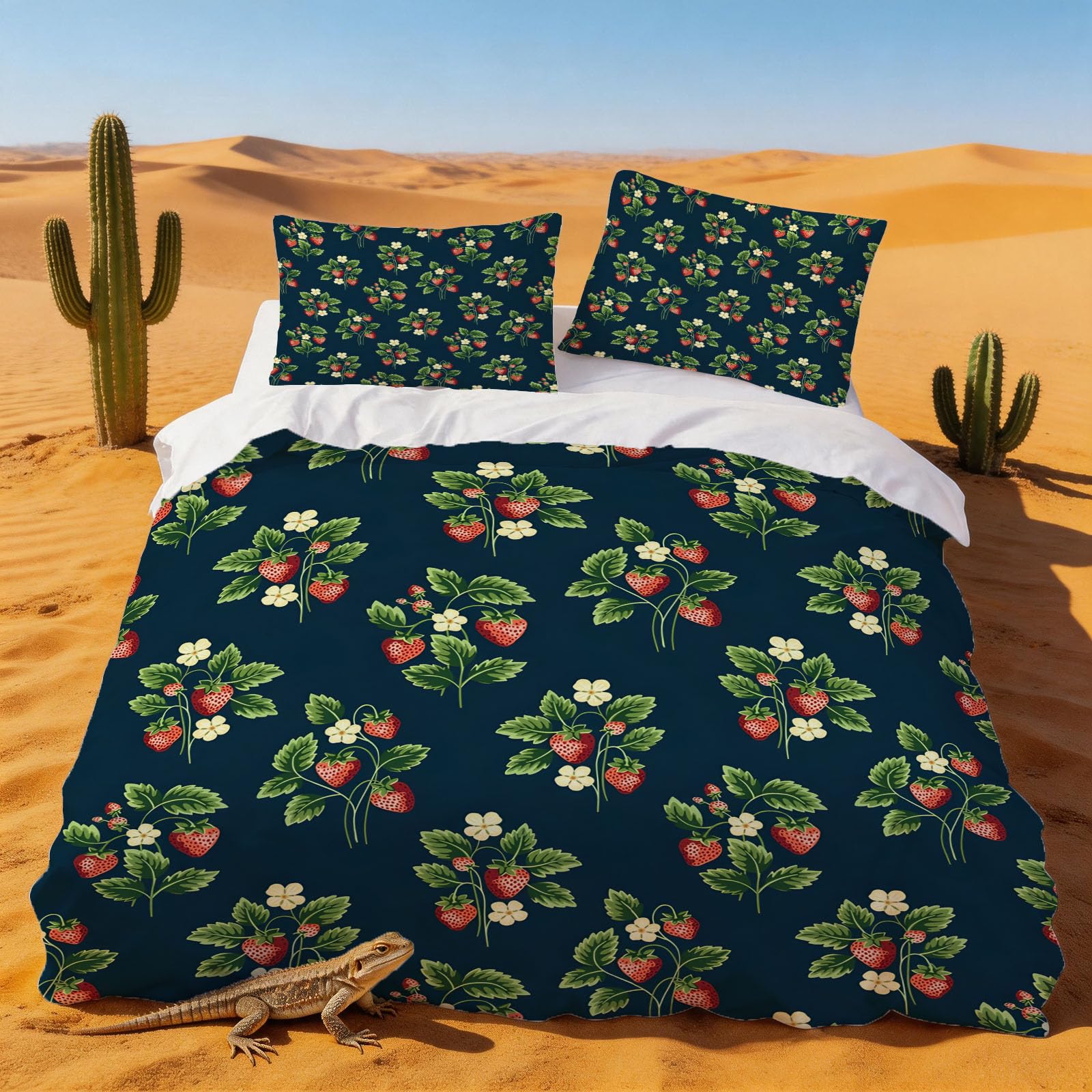 Housse de couette 140x200 fraise en microfibre douce avec sa taie d'oreiller pour lit enfant
