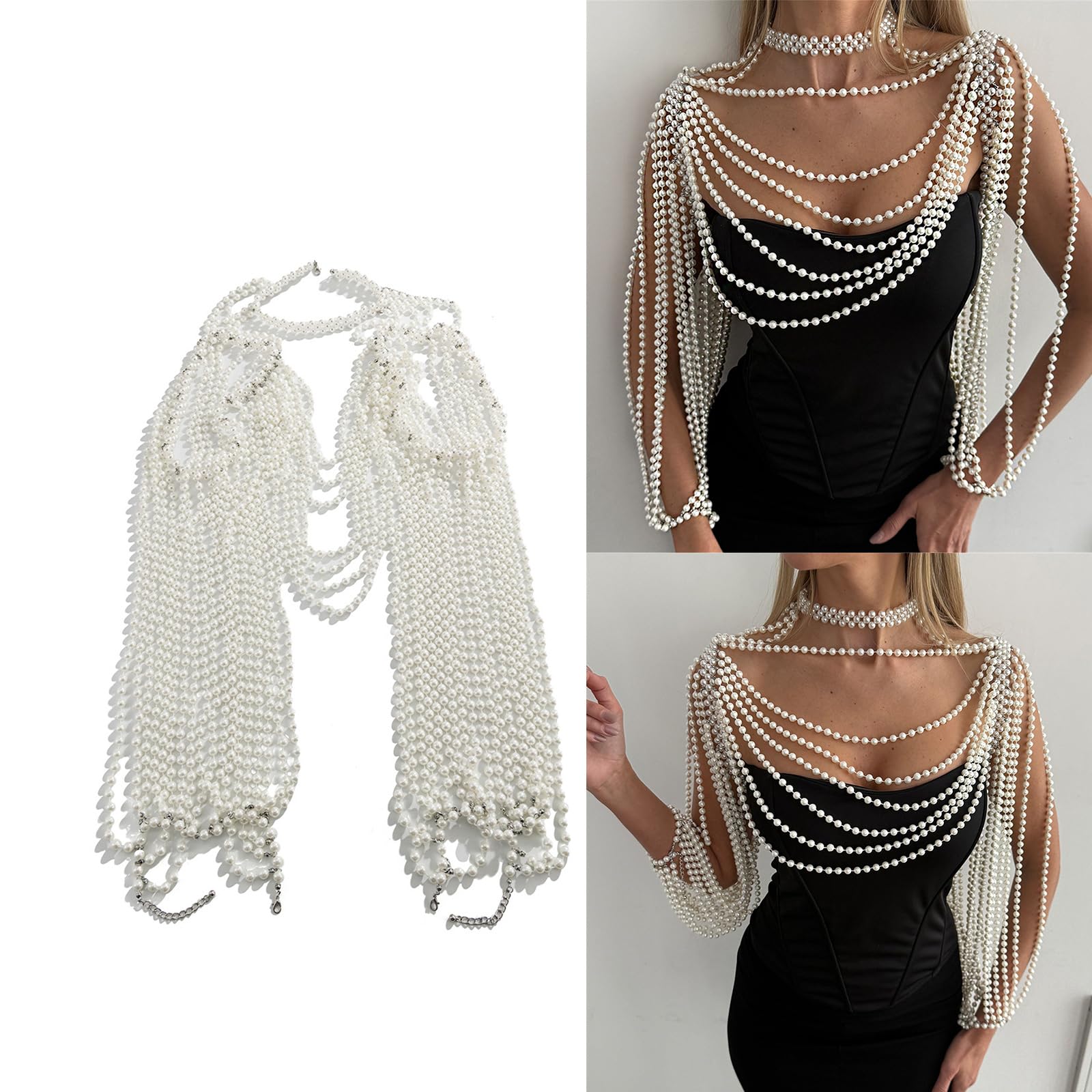 Collana per il corpo con perle di ispirazione vittoriana con frangia staccabile per eventi eleganti e fotografie, gioiello dal design leggero