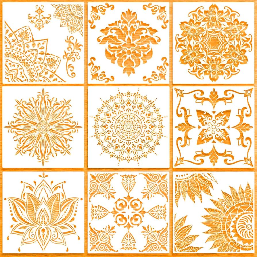 Stencil Mandala 16 Pezzi Riutilizzabili - 15x15 Cm Per Decorare Pareti, Legno, Mobili - Fai Da Te