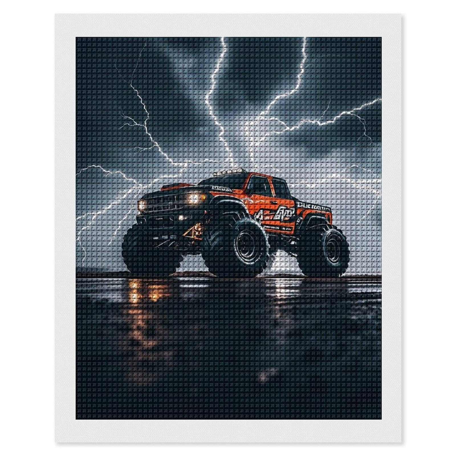 Monster Truck Black Sky Lightning Roar Diamond Painting Kits for Adults Beginners 16X20 Full Drill Diamond Art with DIY Tools Square 5D Diamonds Dots Crafts Gem Art Paint by Diamonds for Home Wall D