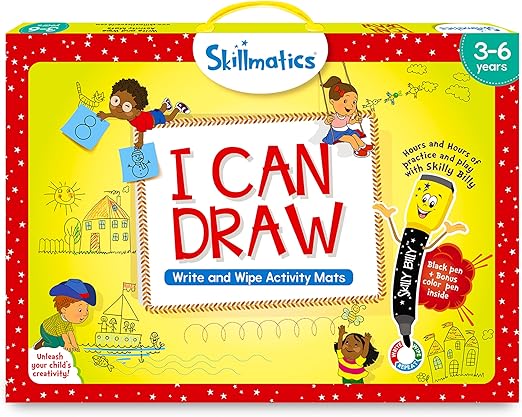 Skillmatics Educational Game - I Can Draw, Reusable Activity Mats with 2 Dry Erase Markers, Gifts for Ages 3 to 6