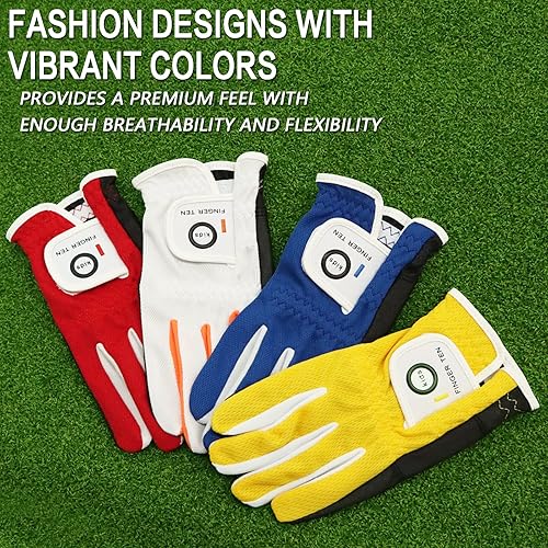 Miniatura 5 de Finger Ten 2017 - Guantes de golf Dura Feel Junior para niños, jóvenes, niños y niñas pequeños en blanco, azul, rojo, amarillo, para mano izquierda