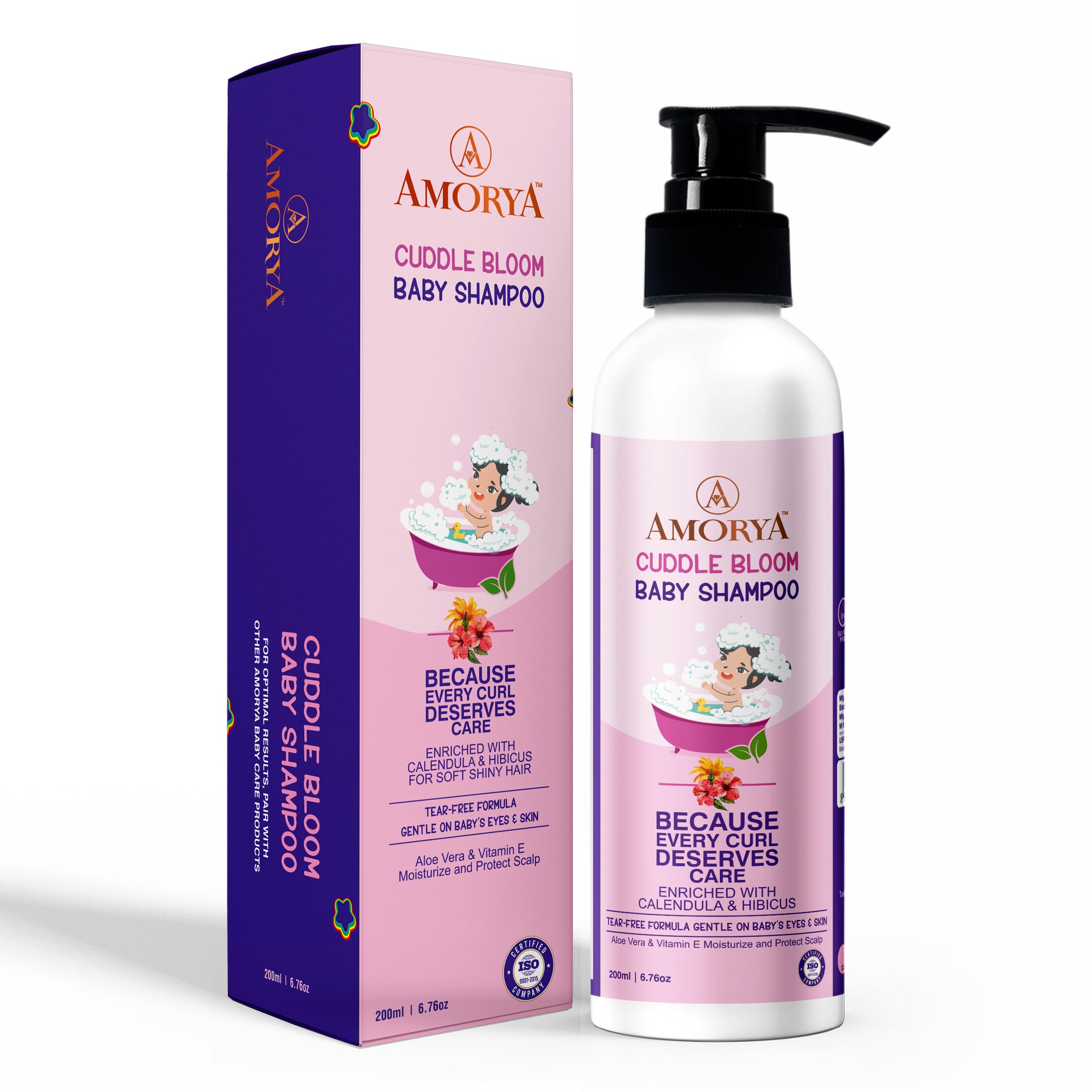 Cuddle Bloom Baby Shampoo| Tear-Free Formula with Calendula, Hibiscus & Aloe Vera | Gentle on Baby’s Eyes & Sensitive Skin | Soft Smooth Hair & Healthy |200ml (6.76oz) IFRA Certified-image-0