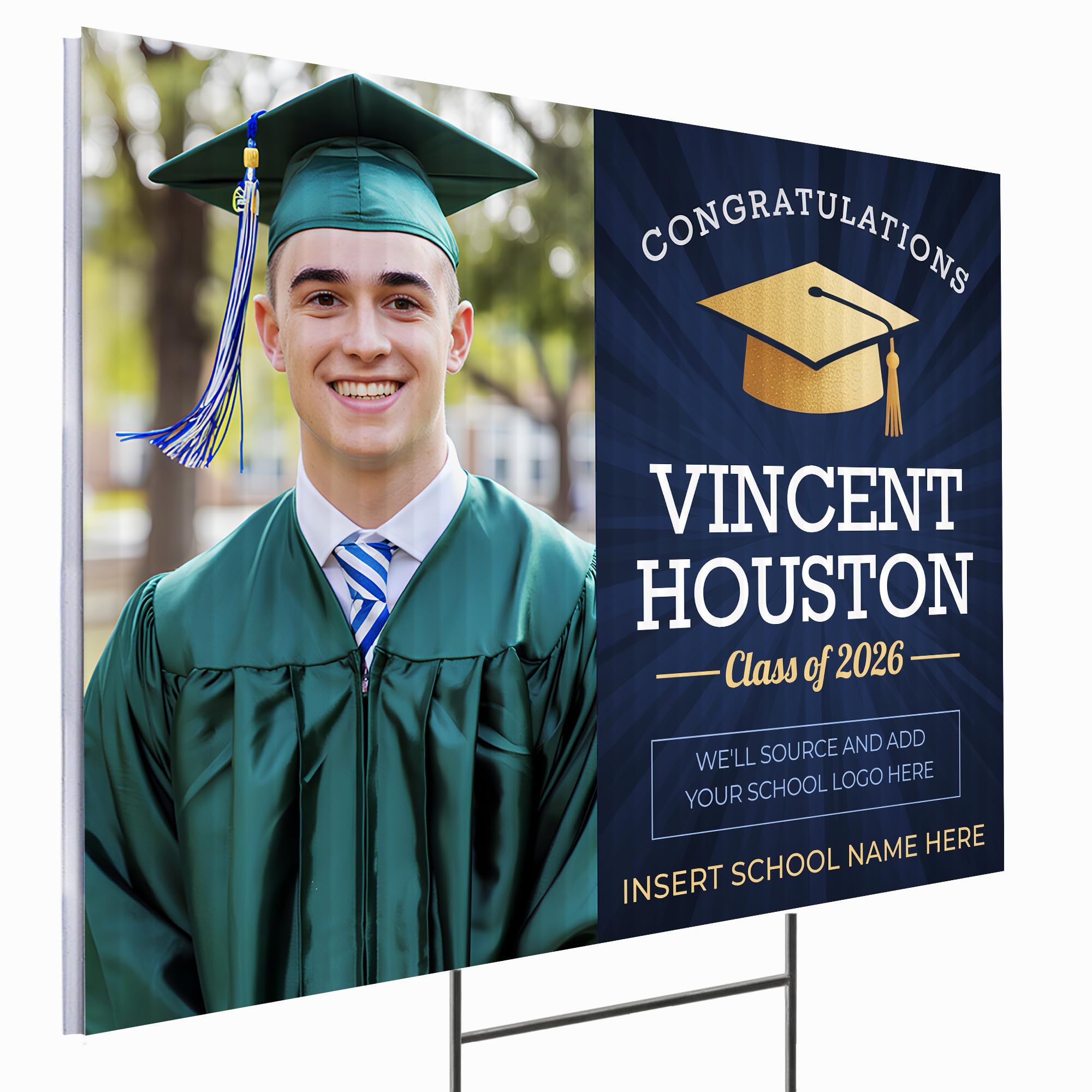 24x18" Custom Graduation Yard Sign, Personalized Class of 2026 Graduation Sign with Photo Print and Text, Single/Double Sided Corrugated Sign for