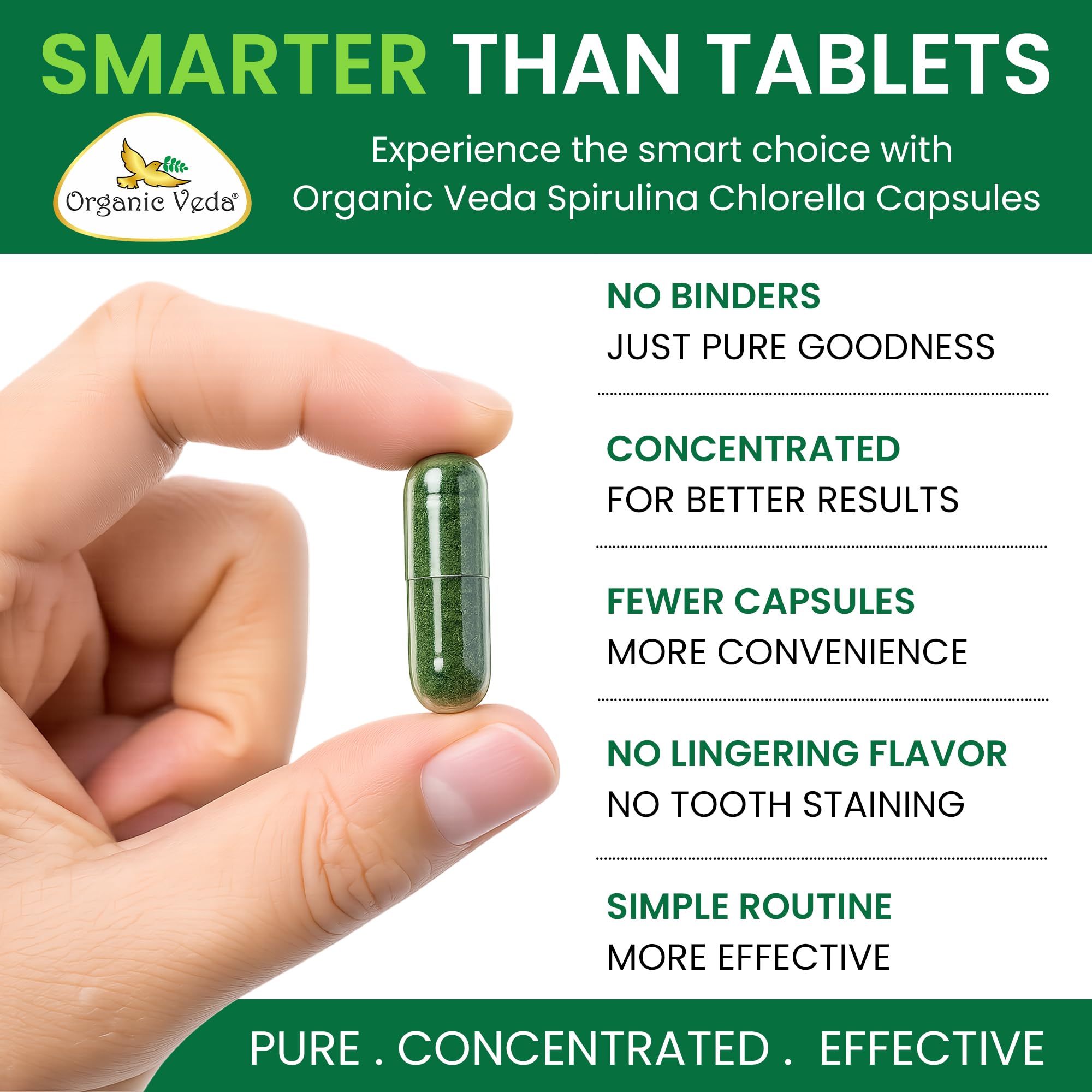 Organic Veda Spirulina Chlorella Capsules, 1500mg, 300 Count -Chlorella Spirulina Powder Supplement with Super Green Antioxidants, Phycocyanin, Amino Acid - Organic Chlorophyll Pills — Amazon image 8