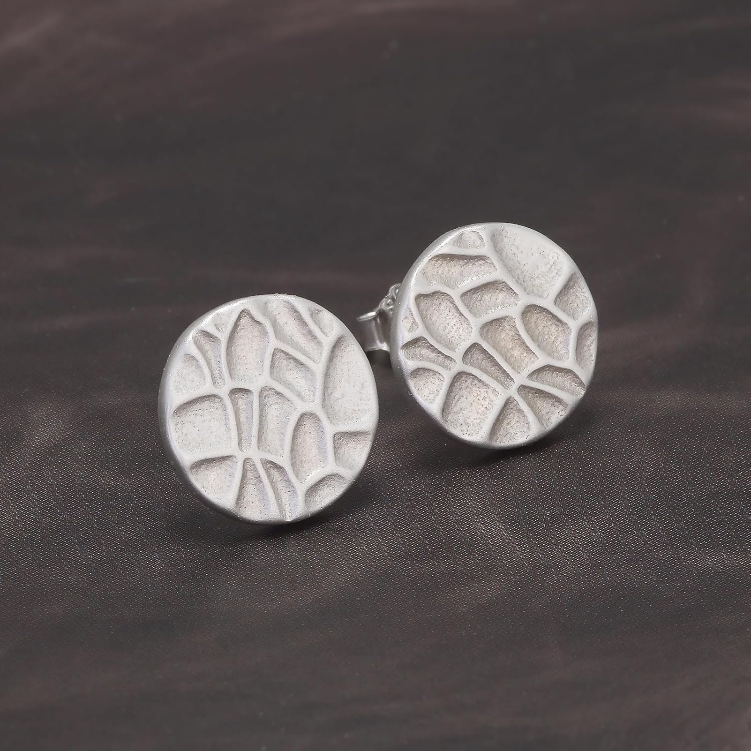 925 Sterling Silver Hammered Disc Stud Earrings for Women, 10mm Minimalist Hypoallergenic Earrings for Sensitive Ears, Simple Everyday Jewelry - Image 5