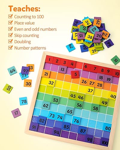 Miniatura 2 de Coogam Tablero de madera de matemáticas de 1 a 100 números, juguetes educativos de aprendizaje, colorido juego de mesa Montessori para preescolar 3,
