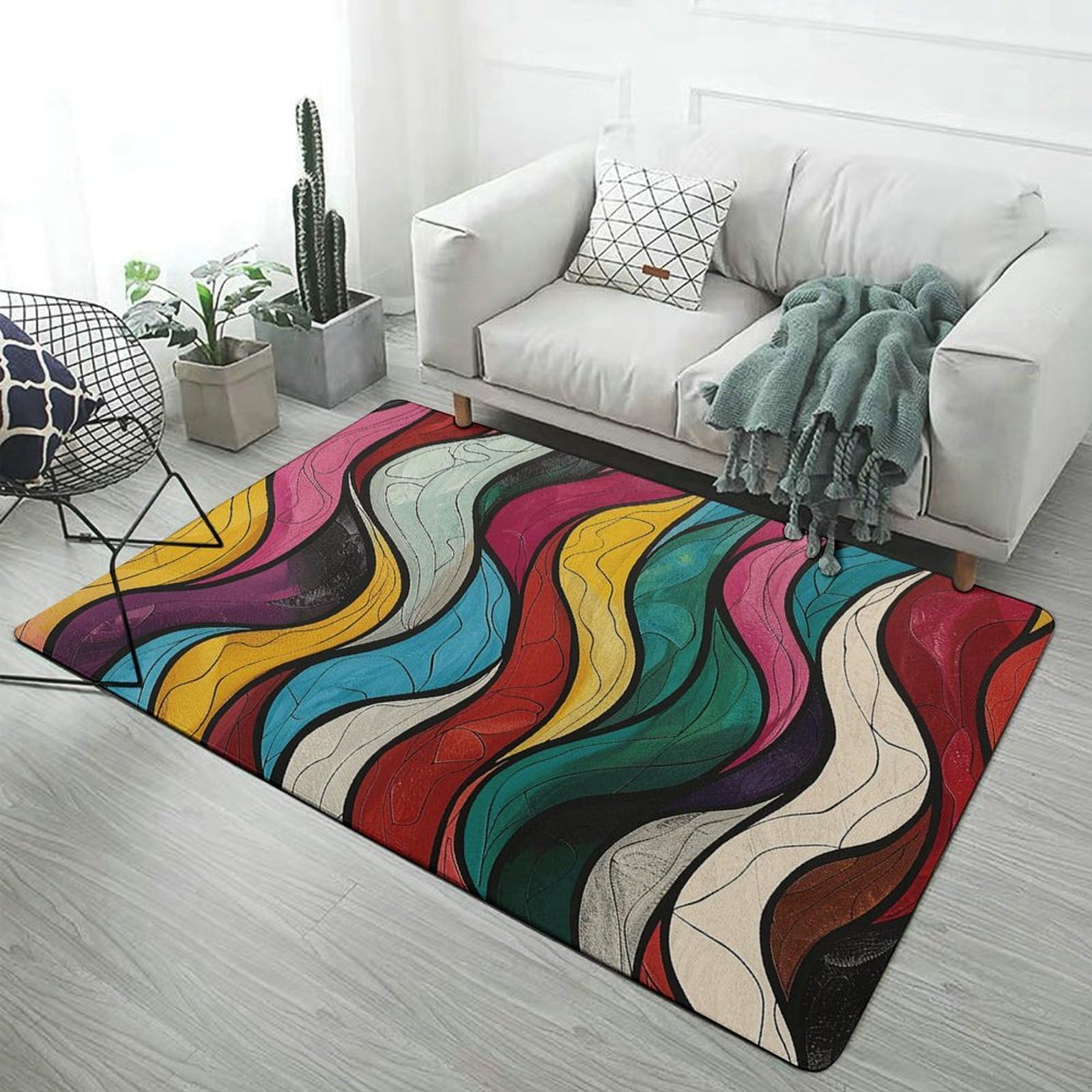 Tapis de sol buanderie et cuisine lavable grand format à vagues