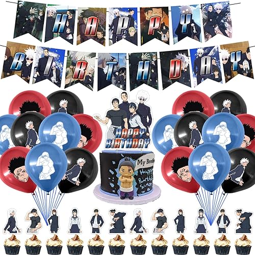 Miniatura 1 de Jujutsu Manga Kaisen Birthday Party Supplies, Jujutsu Manga Kaisen Boys and girls Party Decorations with Happy Birthday Banner Cake Topper Cupcake