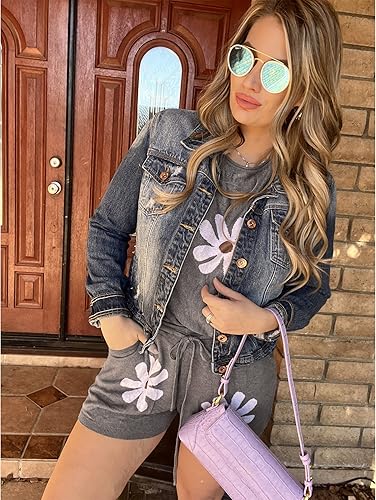 Miniatura 2 de Ekouaer Conjunto de pijama de punto para mujer, conjunto de descanso de manga larga abombada y pantalones cortos, conjuntos de 2 piezas, conjunto de