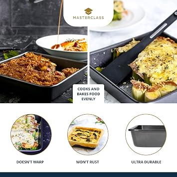 MasterClass Square Baking Tin/Small Roasting Pan with PFOA Free Non Stick, Heavy Duty Carbon Steel, 23 x 23 cm