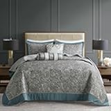 Aubrey Reversible Quilted Bedspread Set, Solid Reverse Summer Breathable, Lightweight All Season Bedding Layer, Matching Shams, Bedspread King(120