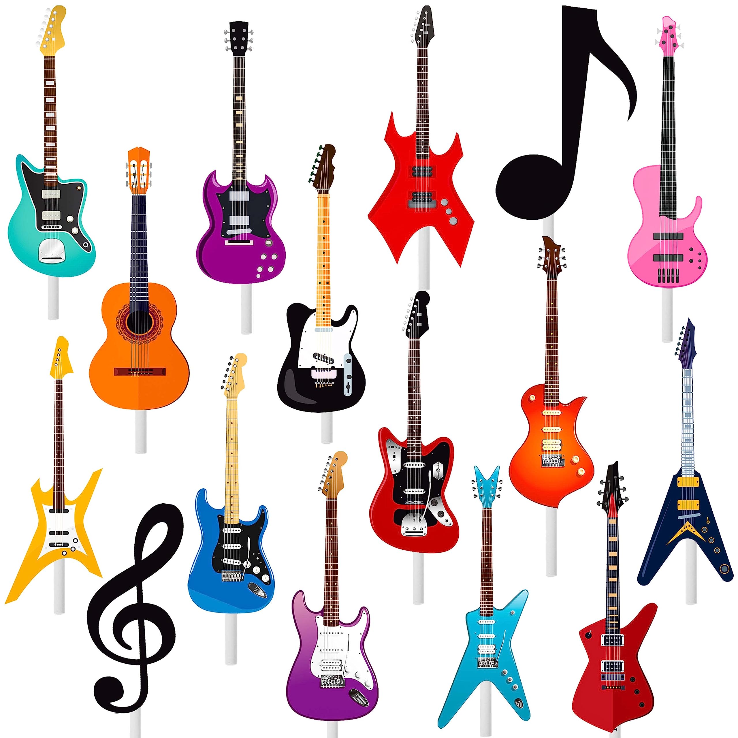 24pcs Guitar Cupcake Toppers Music Notes Rock Birthday Cake Picks Party Decorations for Guitar Player Theme Baby Shower Supplies