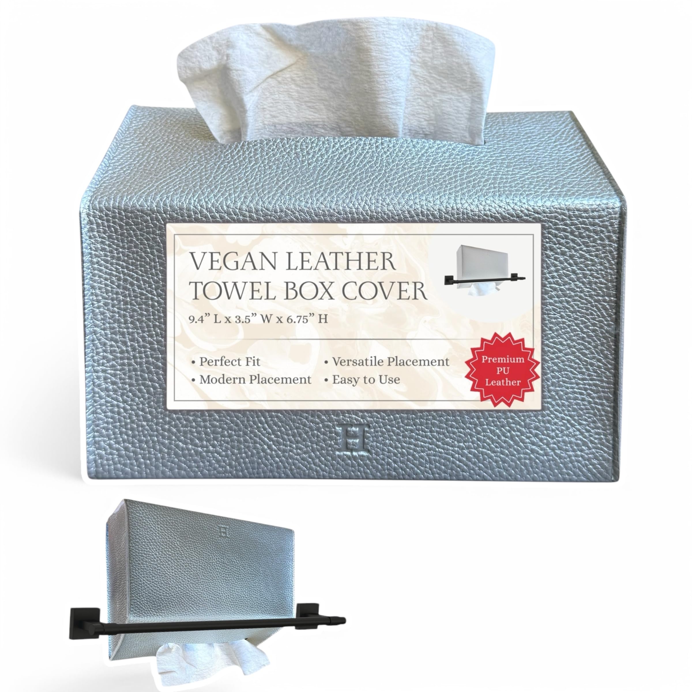 Hiranos Bazaar Hand Towel Box Cover Elegant PU Leather Holder Dispenser for Kleenex Disposable Paper Towels Bathroom Countertop
