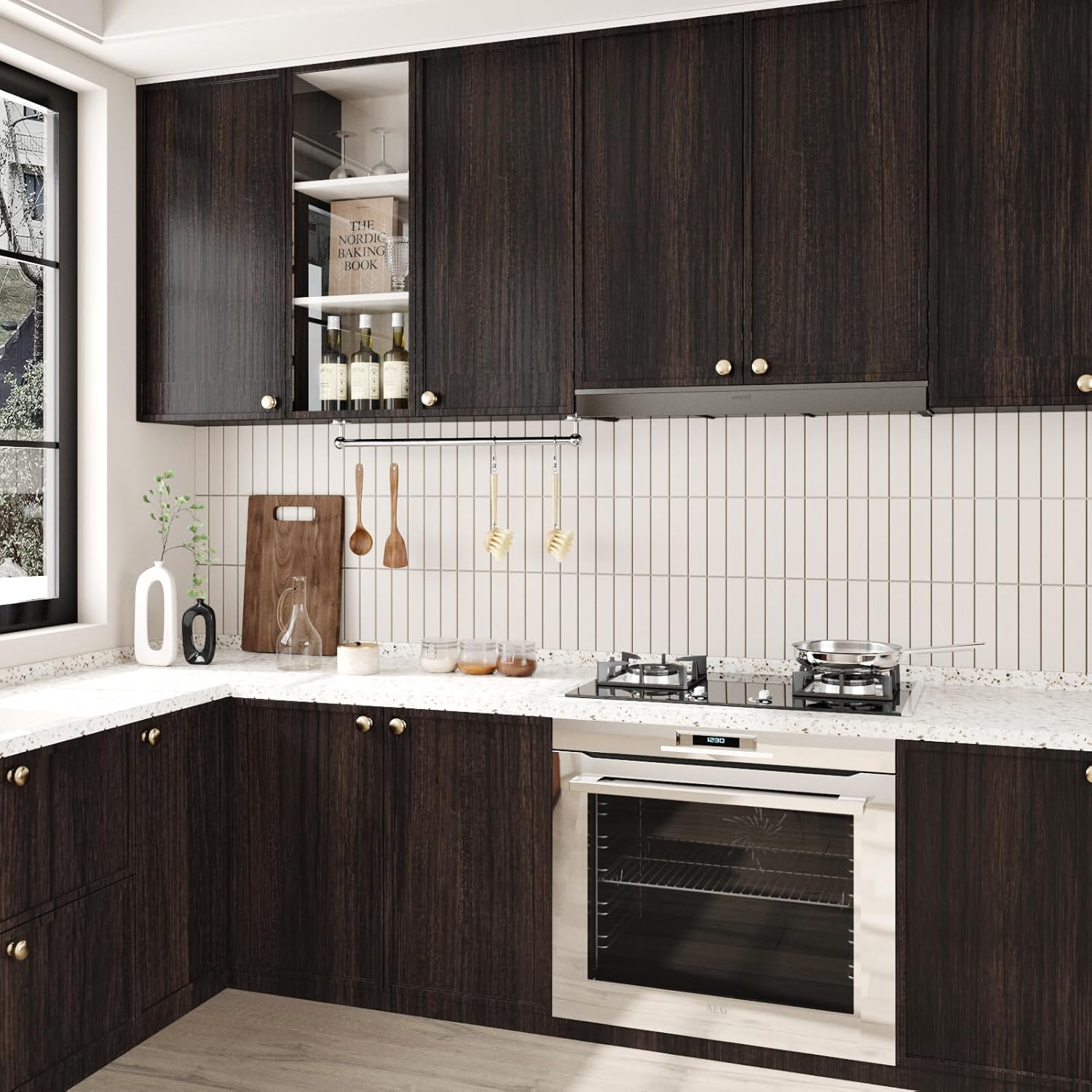 WESTICK Dark Wood Contact Paper for Countertop Tables Self Adhesive Peel and Stick Countertops Waterproof Brown Wood Look Wallpaper Removable Rustic Contact Paper for Cabinet Desk Bathroom 17.7"x120"