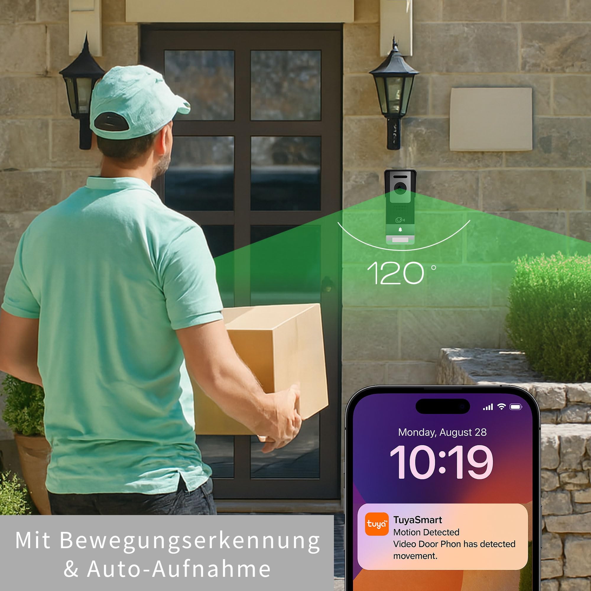 4-Draht Video Türsprechanlage mit Kamera, 7" Innenmonitor, 1080P Nachtsicht, Gegensprechanlage mit APP & RFID Entsperrung, Bewegungserkennung, IP65 wasserdicht, Videowiedergabe, BLANC430