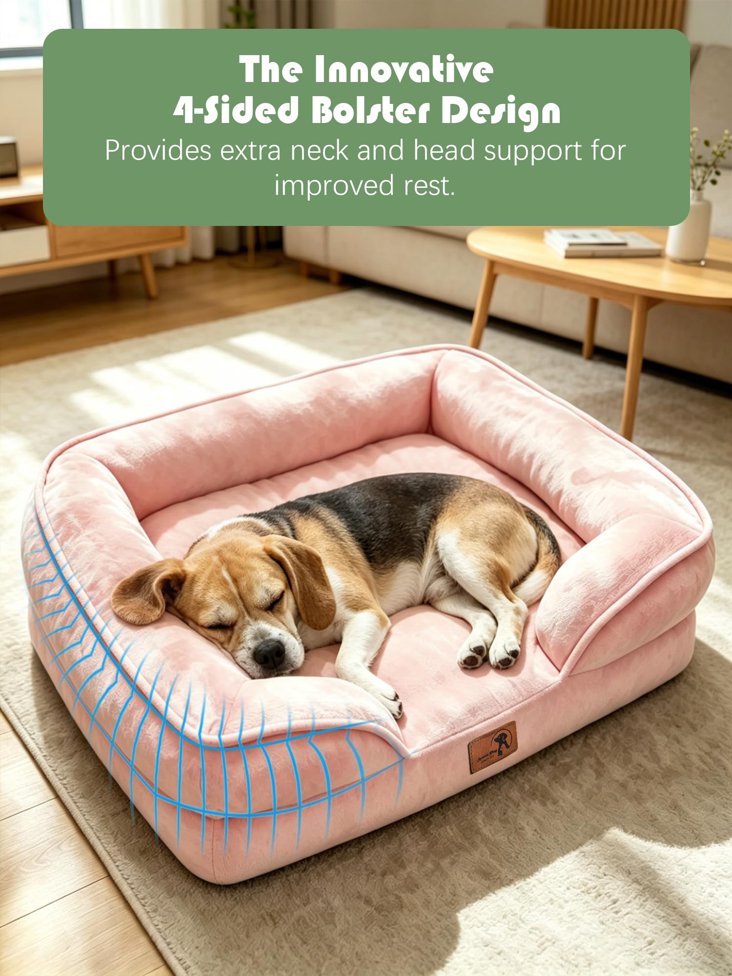 Spotted Play Orthopedic Dog Bed with Sides - Sofa Beds for Medium Dogs, Supportive Foam Pet Couch Bed with Washable Removable Cover, Waterproof Lining and Non-Slip Bottom, Pink - M view 5
