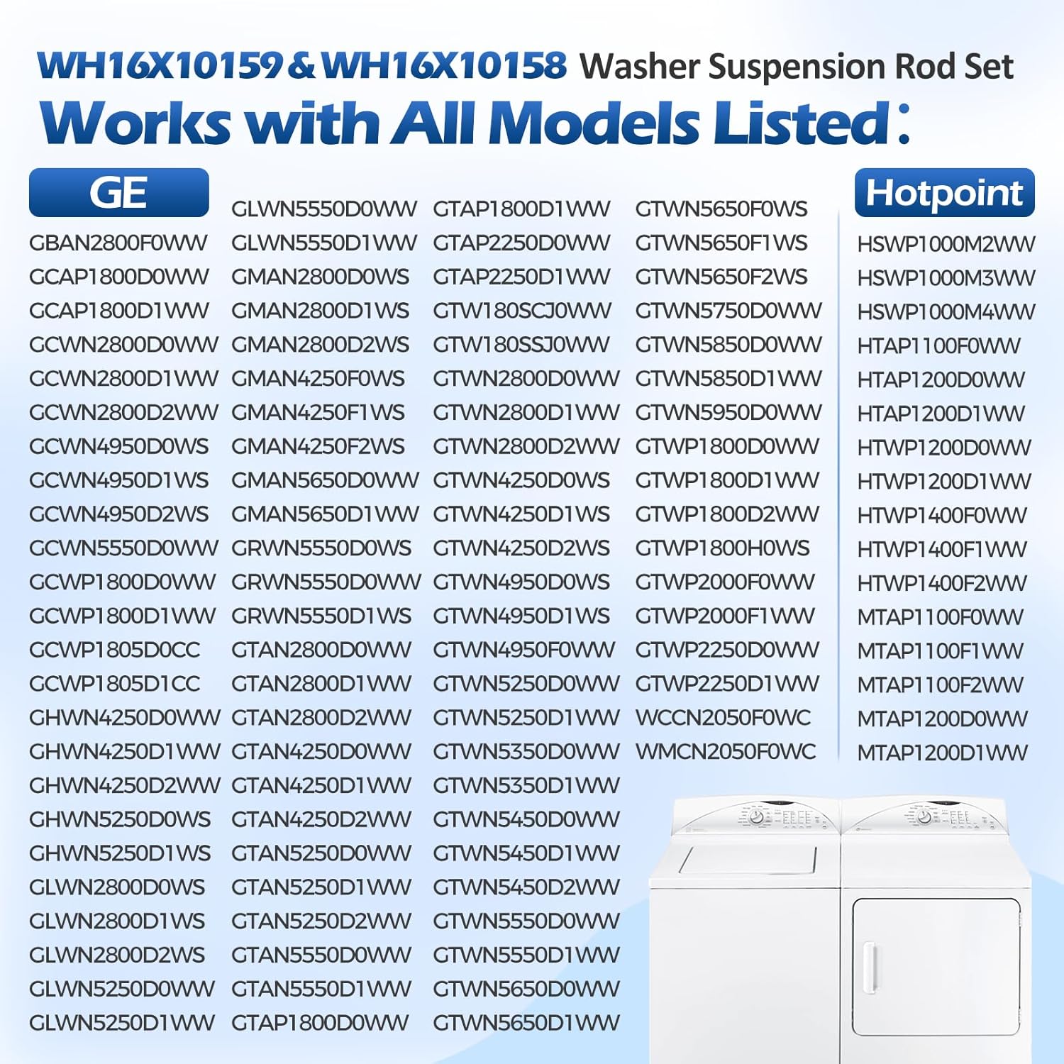 Upgraded WH16X10159 & WH16X10158 （2026）Washer Suspension Rod Set Spring 4pcs Assembly Compatible with GE Hotpoint Washer, Replacement Part 2754602 2754603 AP5632406 AP5632455 EAP3654190 EAP3654191