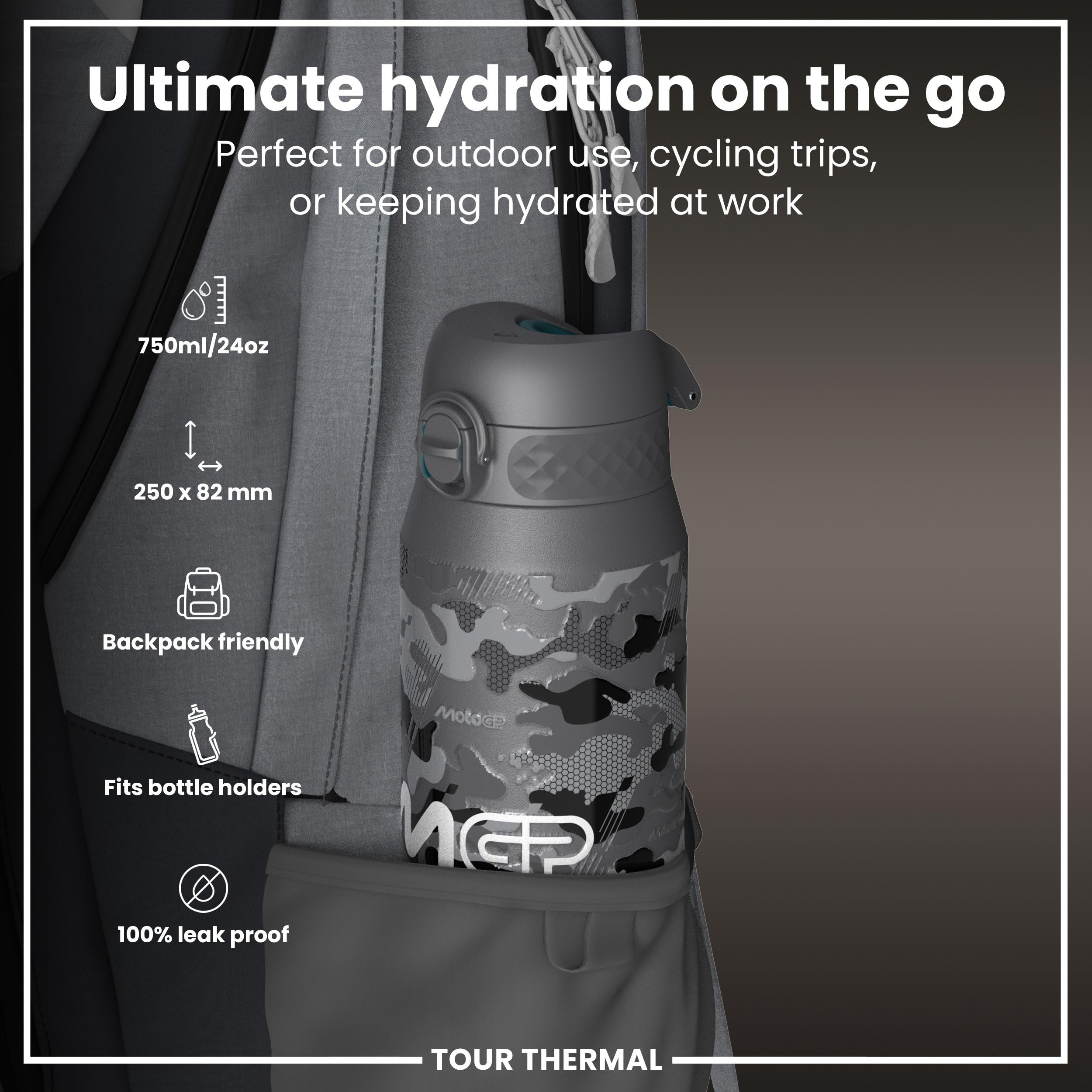 Ion8 Thermal Water Bottle 750ml/24oz - Leak-Proof, Insulated Stainless Steel With MotoGP Design - View #7