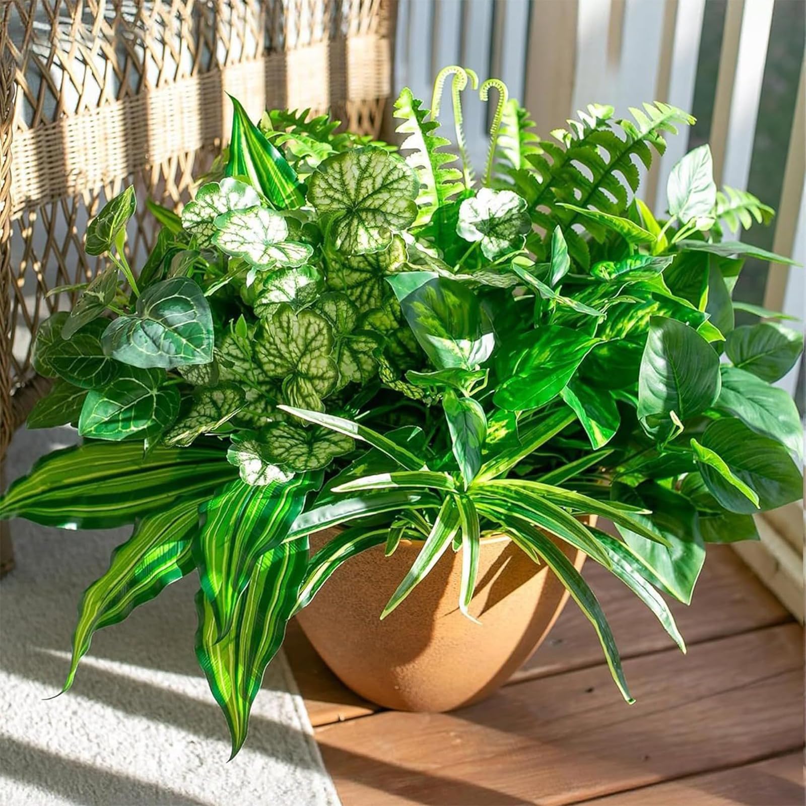 18 Stück Künstliche Pflanzen, 45cm Long Grün Persisches Gras, Plastik Künstlich Frühlingdeko, Kunstpflanzen für Deko Garten im Freien Blumentopf